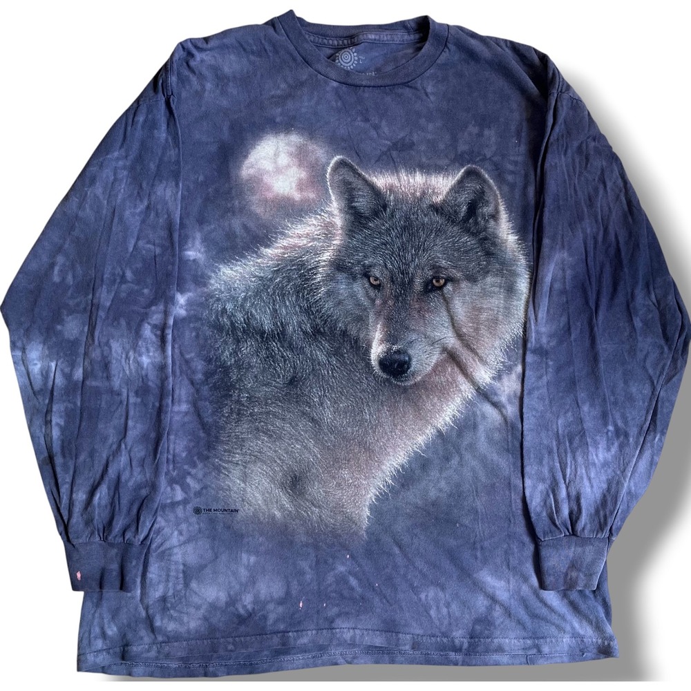 The Mountain Wolf Moon Tie Dye Long Sleeve T-Shirt Blue Purple Mens Large